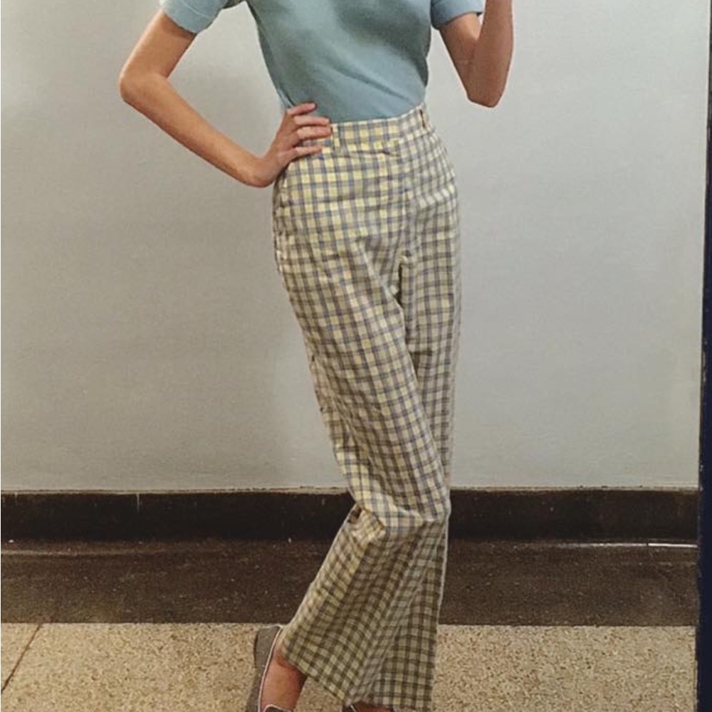 70s Vintage Plaid High-Waisted Pants